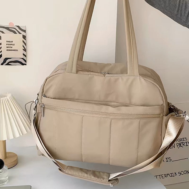 Damen Sporttasche Reise Schultertasche Beige Schwarz – Bild 11