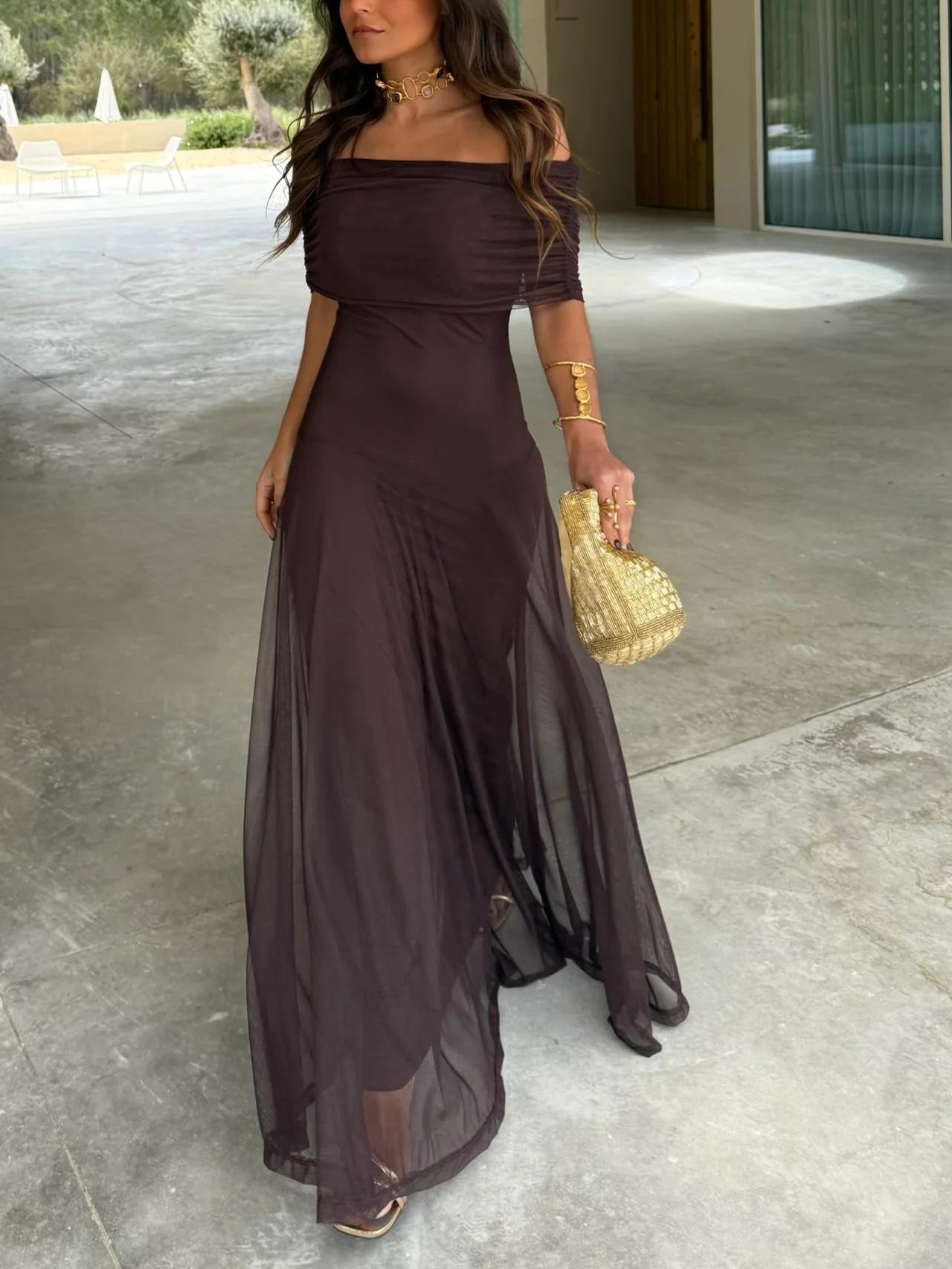 Fließendes Abendkleid mit Rüschen Maxi-Länge