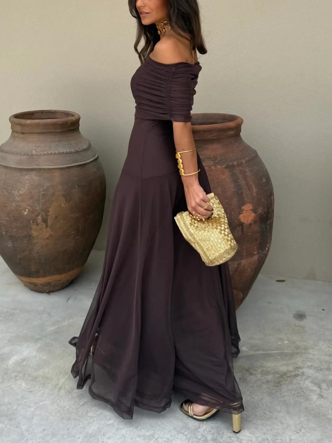 Fließendes Abendkleid mit Rüschen Maxi-Länge – Bild 2