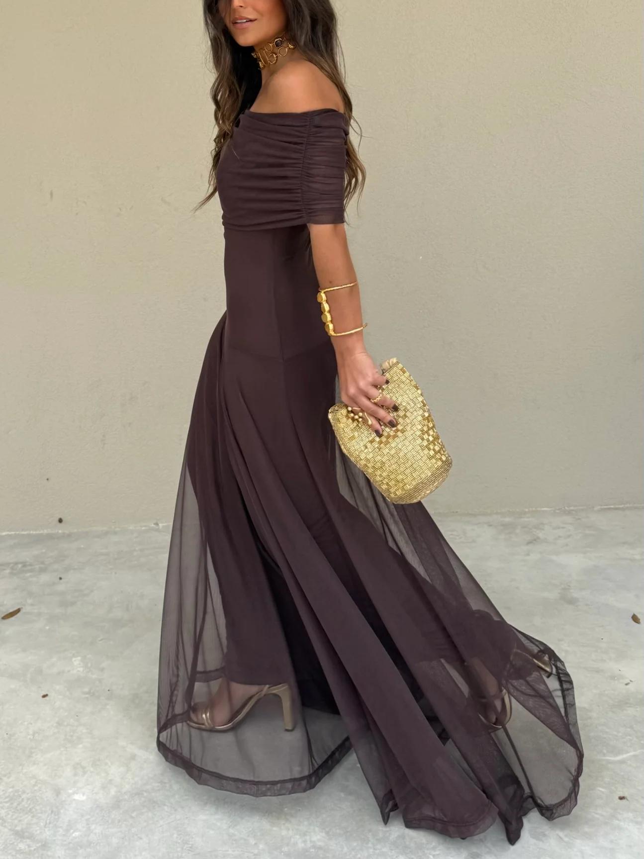 Fließendes Abendkleid mit Rüschen Maxi-Länge – Bild 3