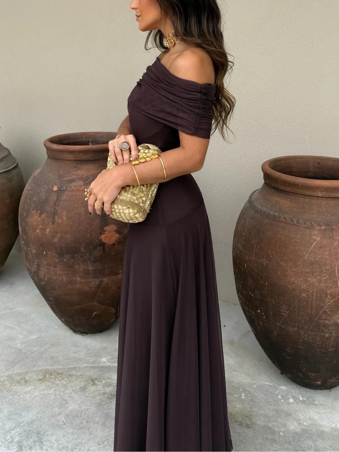 Fließendes Abendkleid mit Rüschen Maxi-Länge – Bild 4