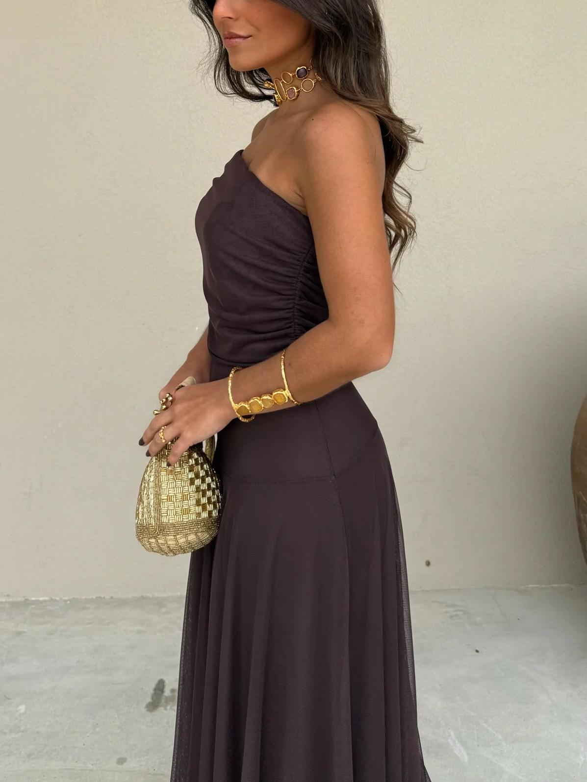 Fließendes Abendkleid mit Rüschen Maxi-Länge – Bild 6