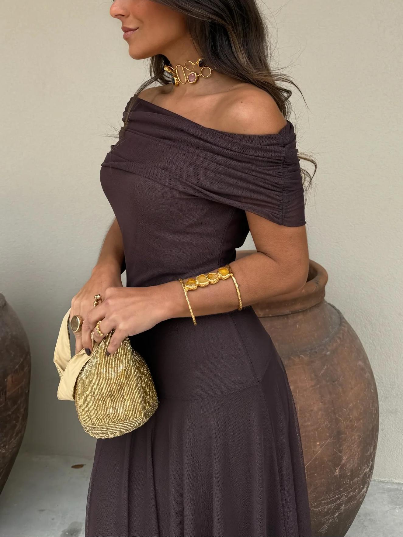 Fließendes Abendkleid mit Rüschen Maxi-Länge – Bild 7