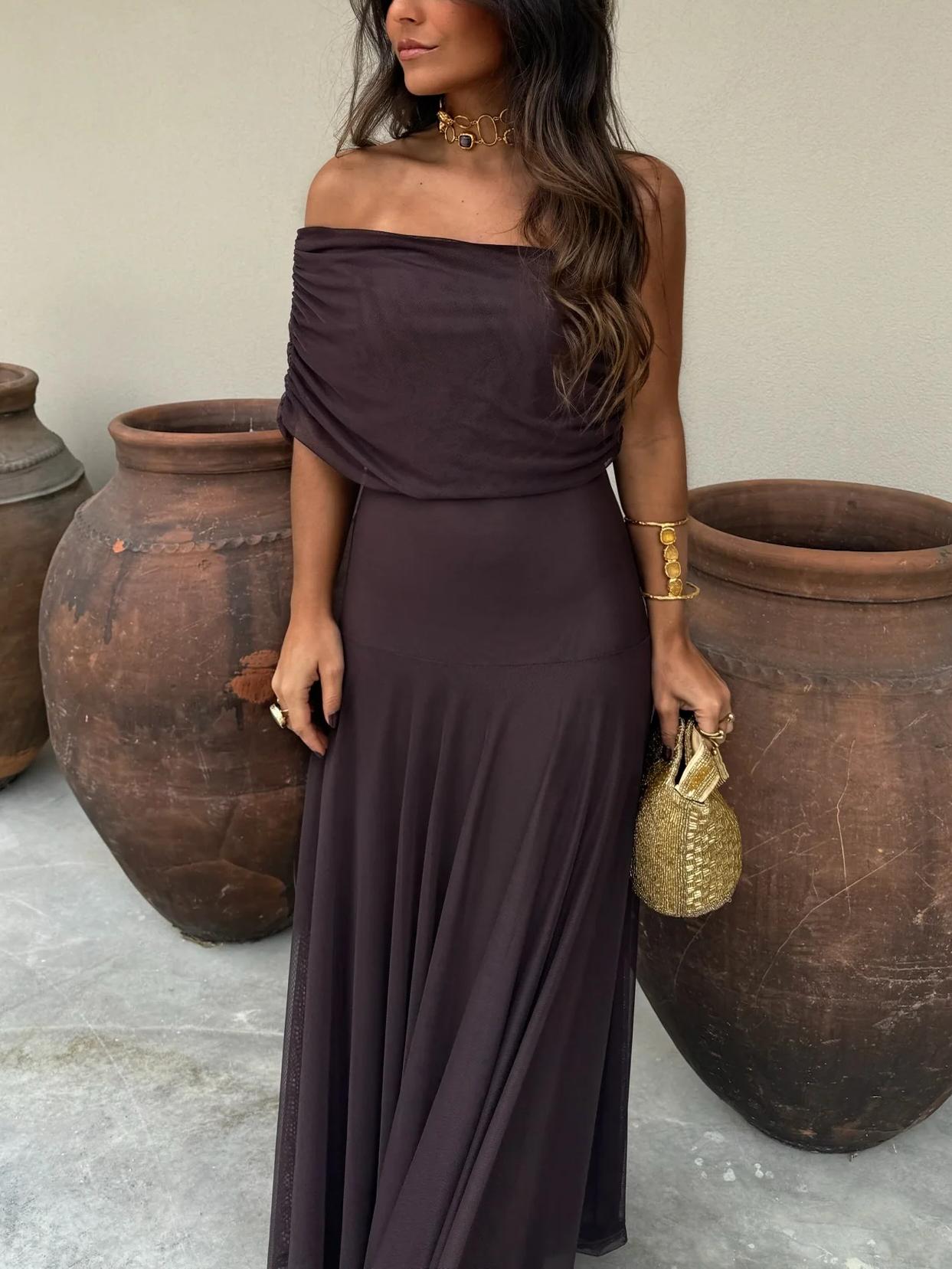 Fließendes Abendkleid mit Rüschen Maxi-Länge – Bild 8
