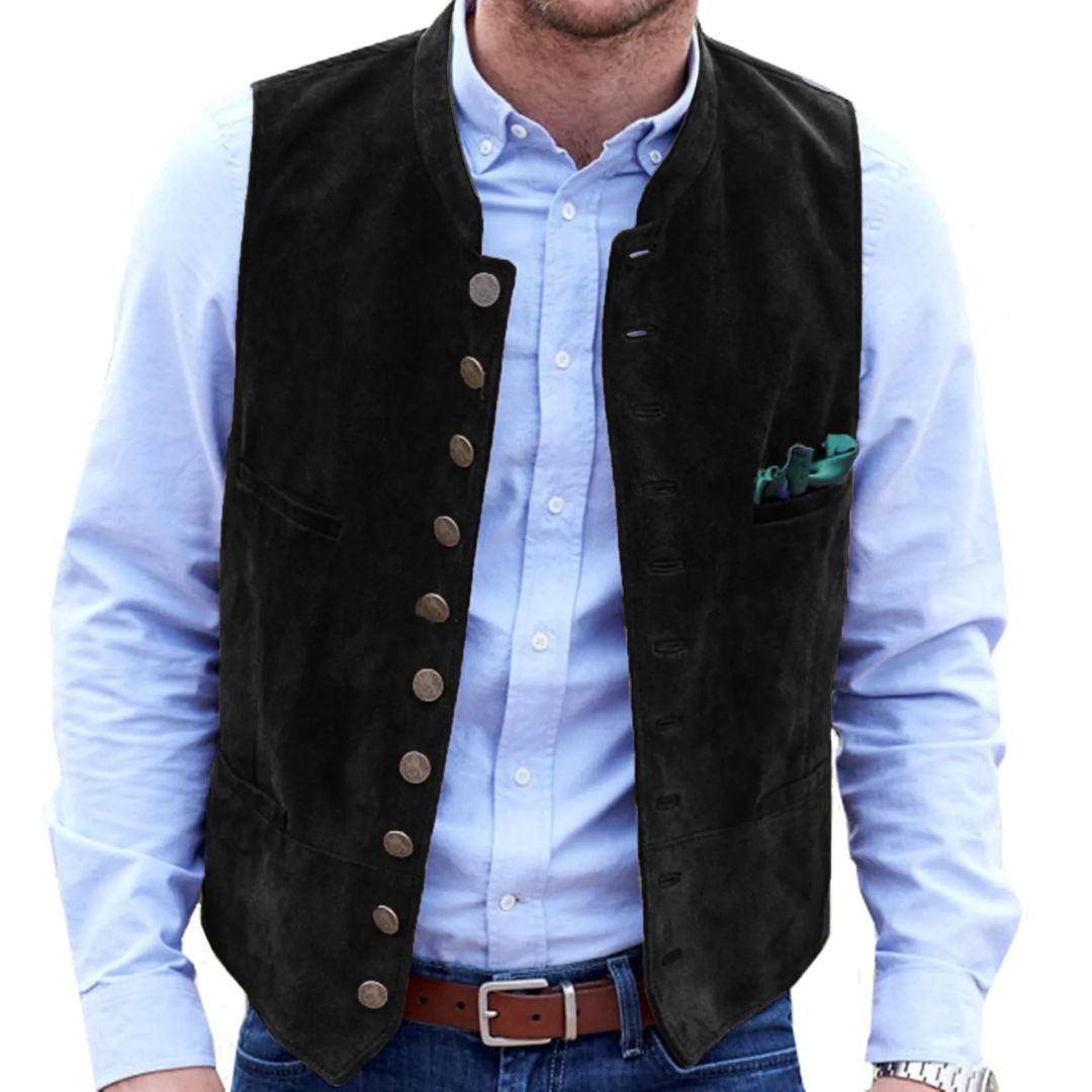 Elegante Herrenweste Tracht Hirschledersamt 10 Knöpfe – Bild 9