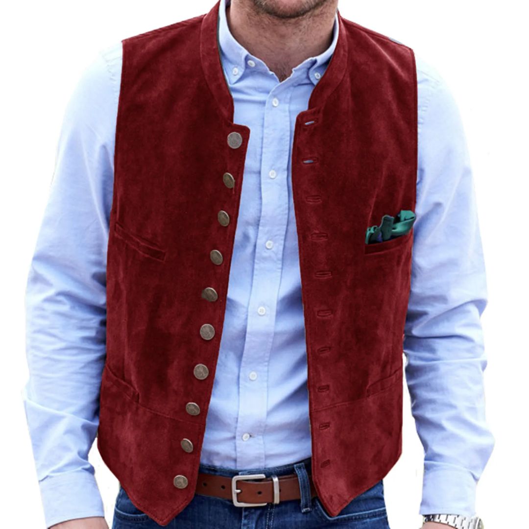 Elegante Herrenweste Tracht Hirschledersamt 10 Knöpfe – Bild 8