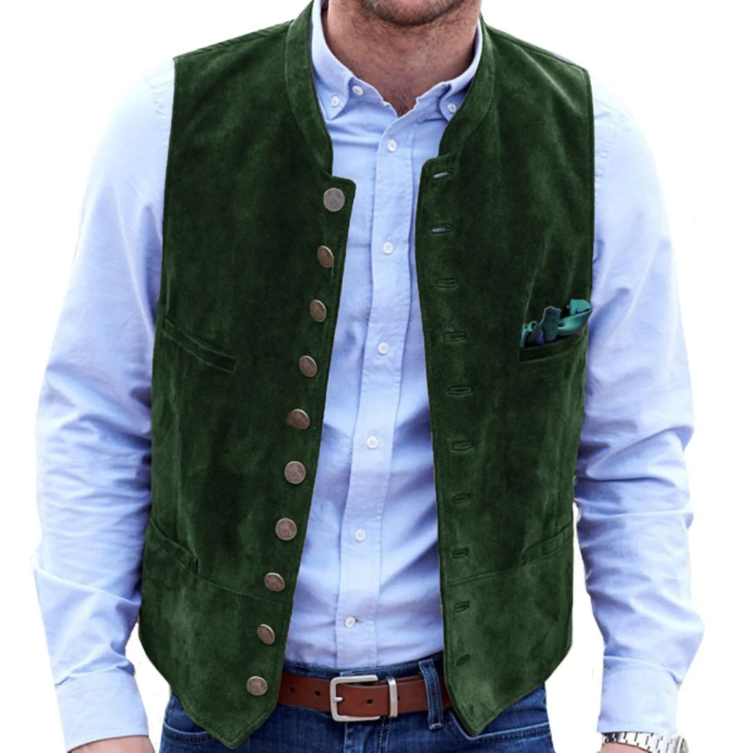 Elegante Herrenweste Tracht Hirschledersamt 10 Knöpfe – Bild 7