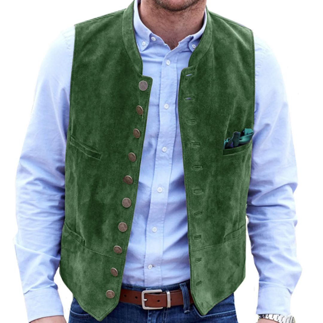 Elegante Herrenweste Tracht Hirschledersamt 10 Knöpfe – Bild 6