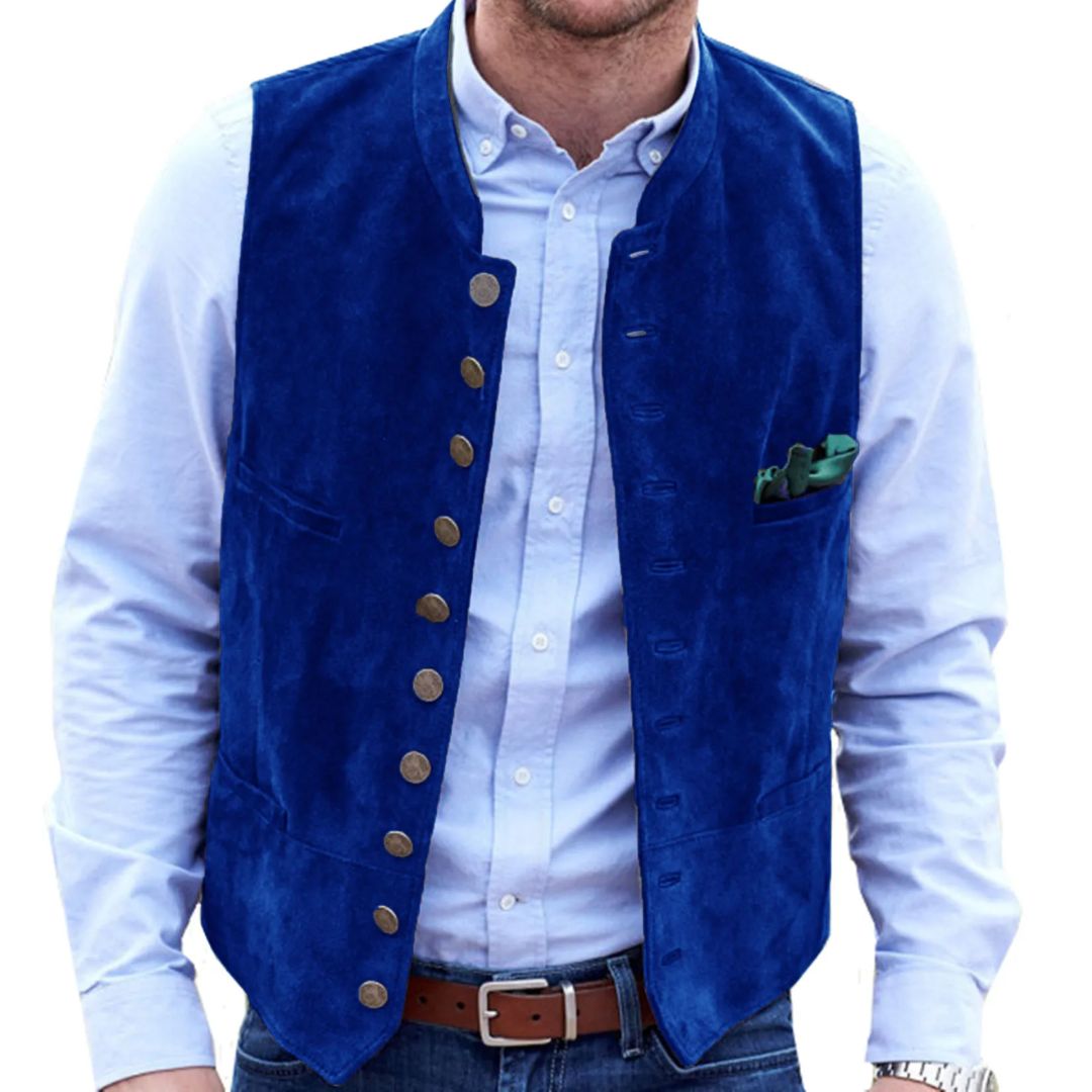 Elegante Herrenweste Tracht Hirschledersamt 10 Knöpfe – Bild 4