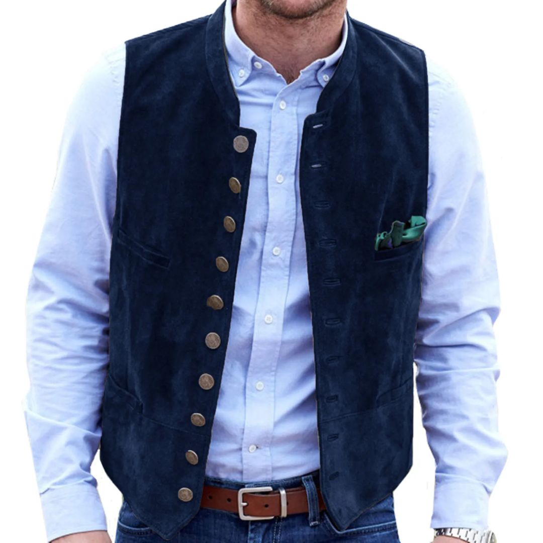 Elegante Herrenweste Tracht Hirschledersamt 10 Knöpfe – Bild 3