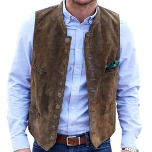 Elegante Herrenweste Tracht Hirschledersamt 10 Knöpfe