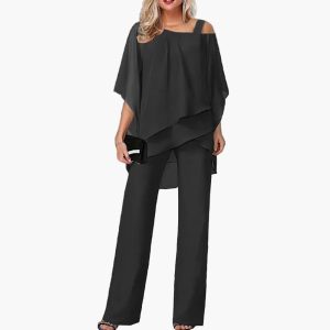 Damen Cold-Shoulder Oberteil Hose Set | Festliche Abendmode