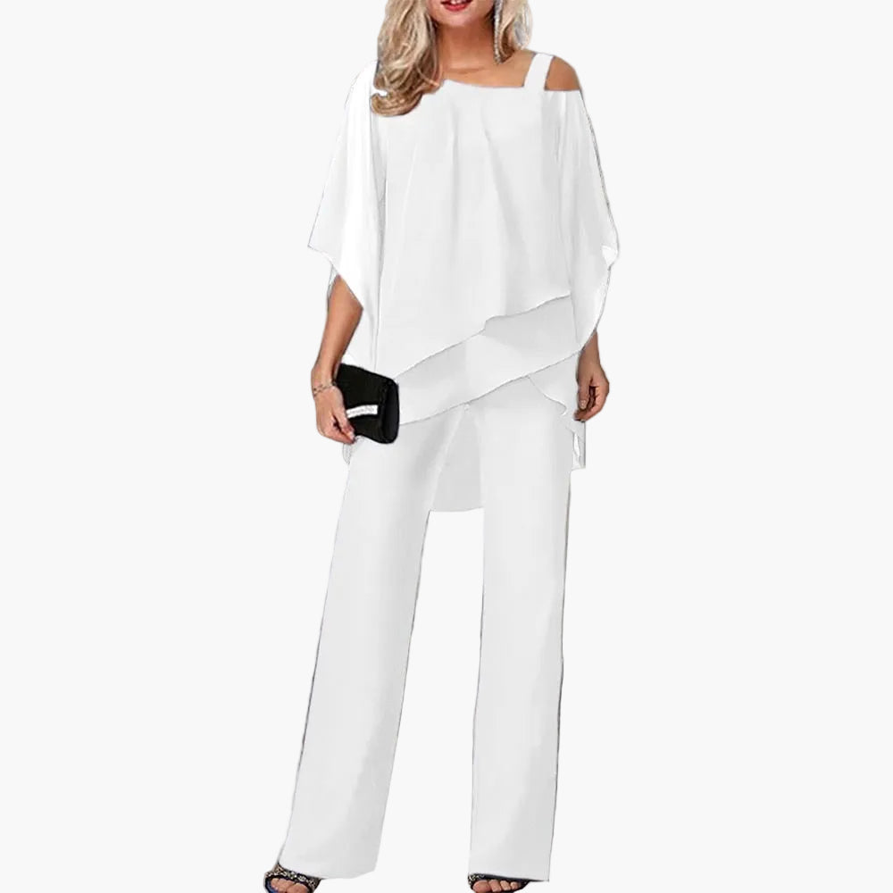 Damen Cold-Shoulder Oberteil Hose Set | Festliche Abendmode – Bild 2