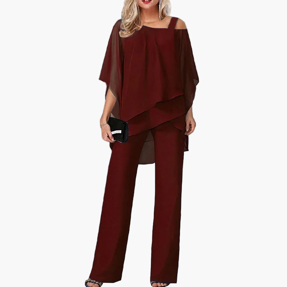 Damen Cold-Shoulder Oberteil Hose Set | Festliche Abendmode – Bild 3