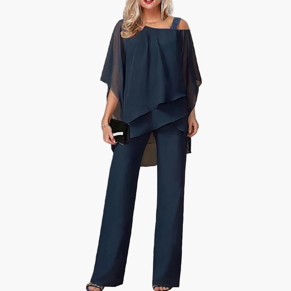 Damen Cold-Shoulder Oberteil Hose Set | Festliche Abendmode – Bild 4