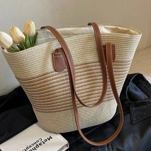 Damen Sommertasche Groß | Zweifarbiges Design Beige Khaki
