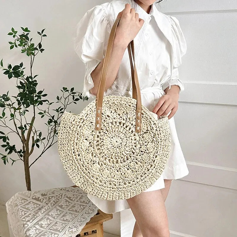 Runde Damen Korbtasche Strand Sommer Boho-Stil – Bild 5