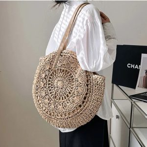 Runde Damen Korbtasche Strand Sommer Boho-Stil