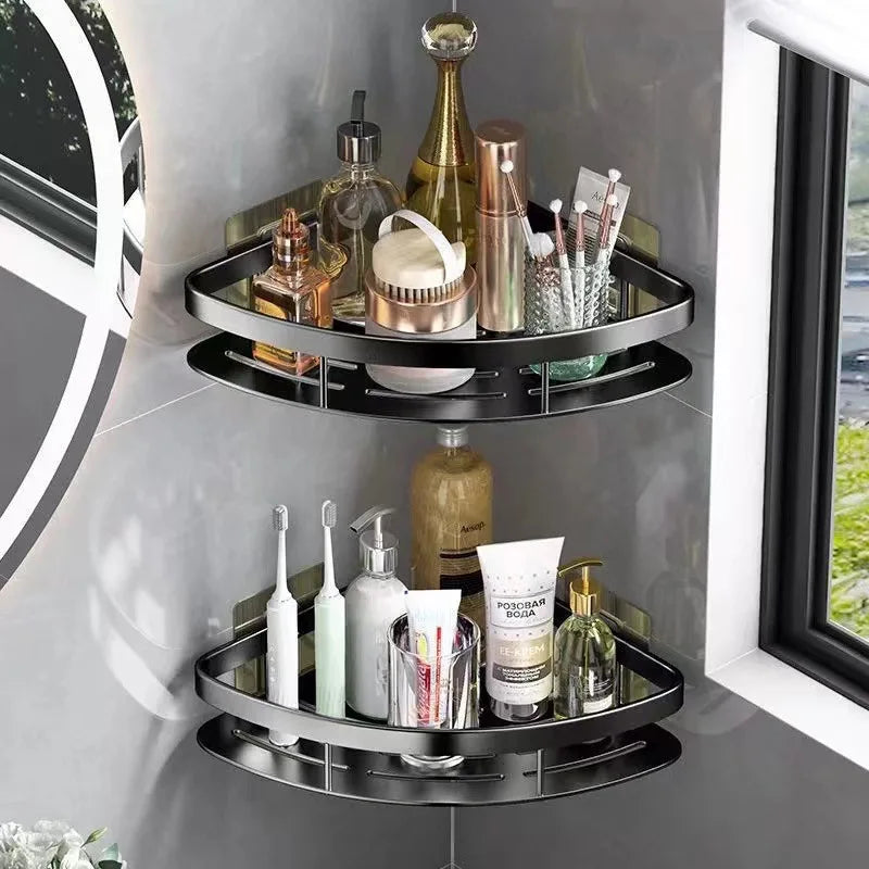 Badezimmer Eckregal Aluminium ohne Bohren Wandmontage – Bild 4