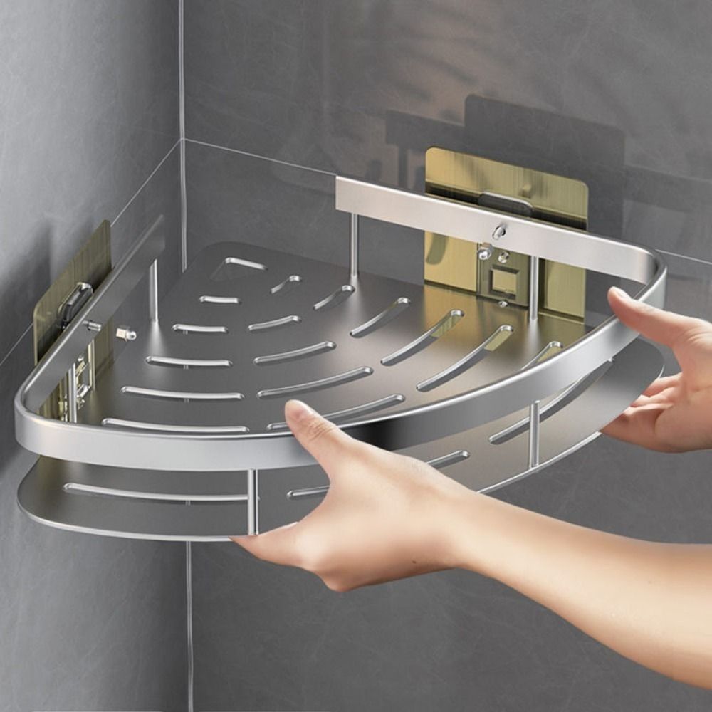 Badezimmer Eckregal Aluminium ohne Bohren Wandmontage – Bild 2