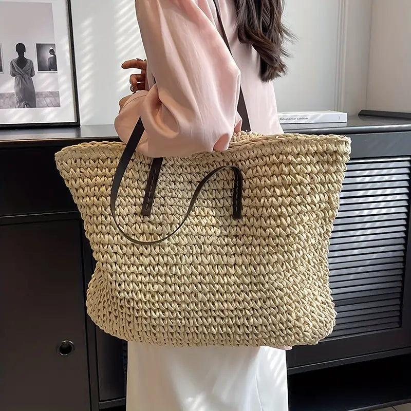 Große Stroh Strandtasche Damen – Geräumiger Sommer Shopper – Bild 10