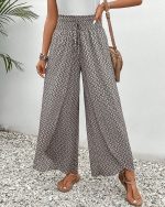 Elegante Damenhose Weites Bein Hohe Taille Büro Freizeit