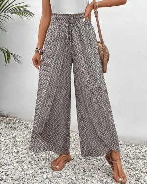 Elegante Damenhose Weites Bein Hohe Taille Büro Freizeit