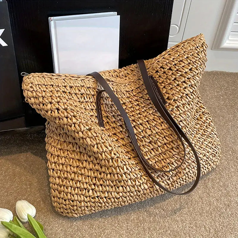 Große Stroh Strandtasche Damen – Geräumiger Sommer Shopper – Bild 2