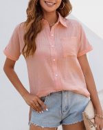 Baumwoll-Leinen Bluse Damen bequem vielseitig locker
