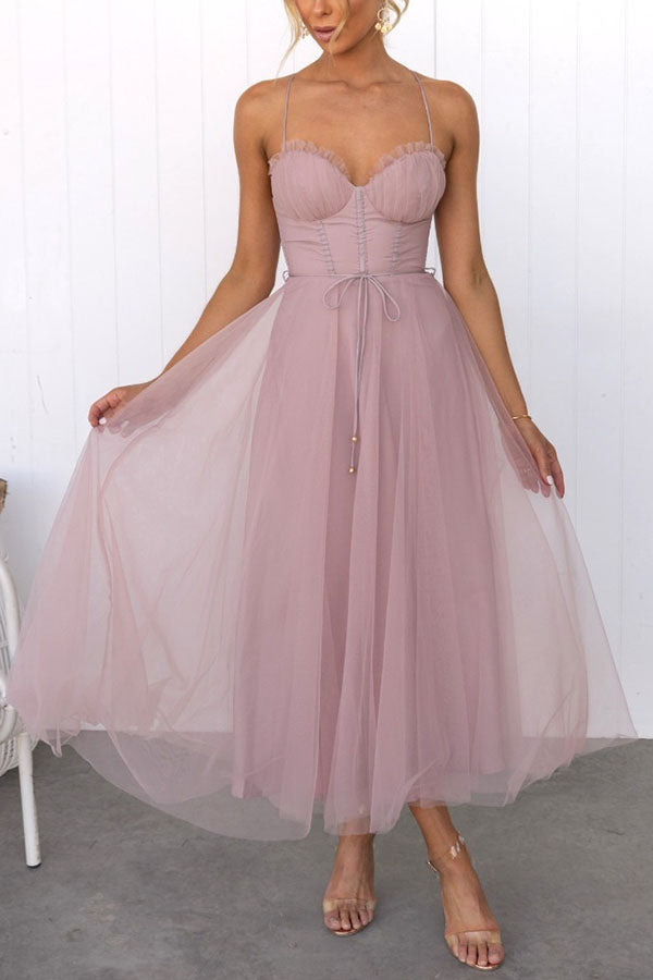 Damen Tüllkleid Korsett Midi Festlich Elegant – Bild 8