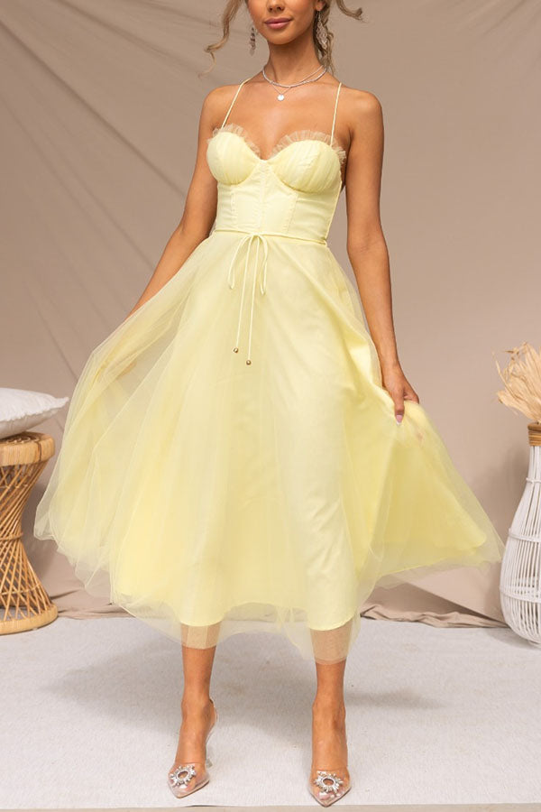Damen Tüllkleid Korsett Midi Festlich Elegant – Bild 5