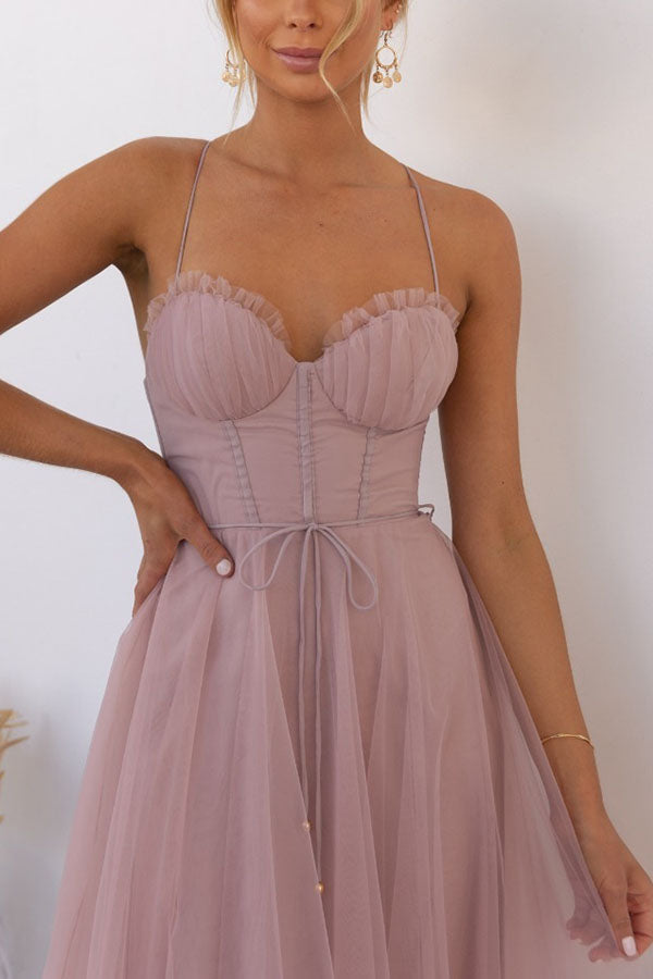 Damen Tüllkleid Korsett Midi Festlich Elegant – Bild 12