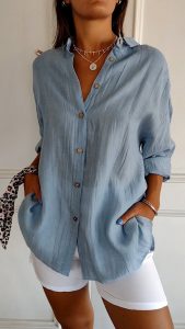 Damen Leinenbluse Langarm Lockerer Schnitt Sommer