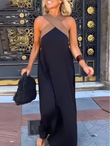 Damen Sommerkleid Lang Wickeloptik Fließend Elegant