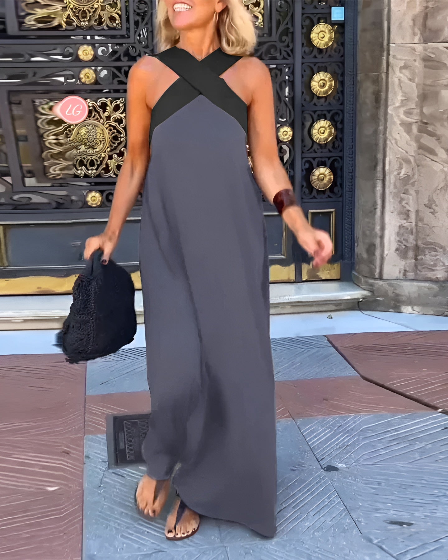 Damen Sommerkleid Lang Wickeloptik Fließend Elegant – Bild 3