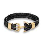 Lederband Anker Gold Schwarz – Männerschmuck Maritim
