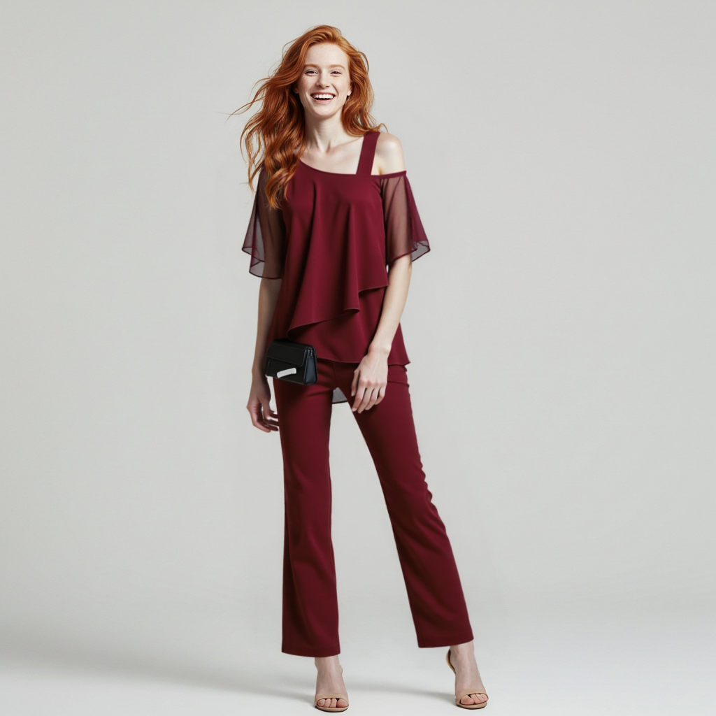 Damen Cold-Shoulder Oberteil Hose Set | Festliche Abendmode – Bild 5