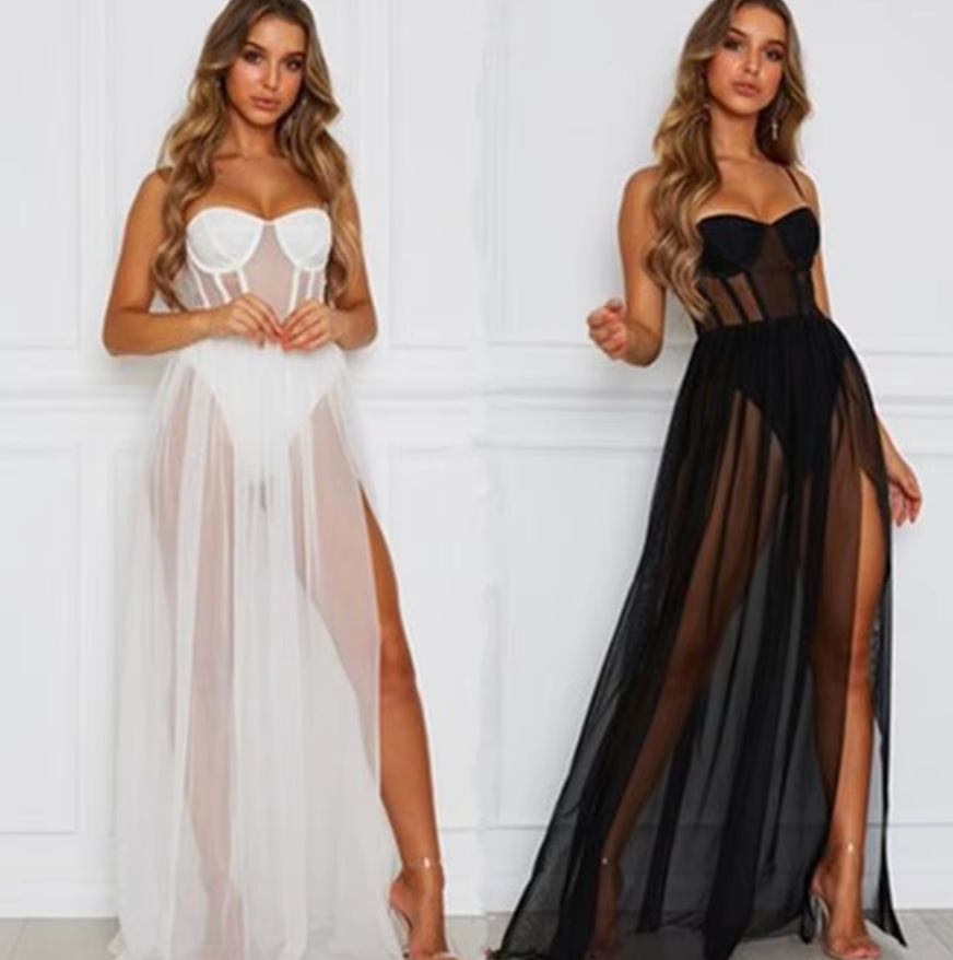 Spitzenkleid Damen Trägerlos Midi Sommer Elegant – Bild 4