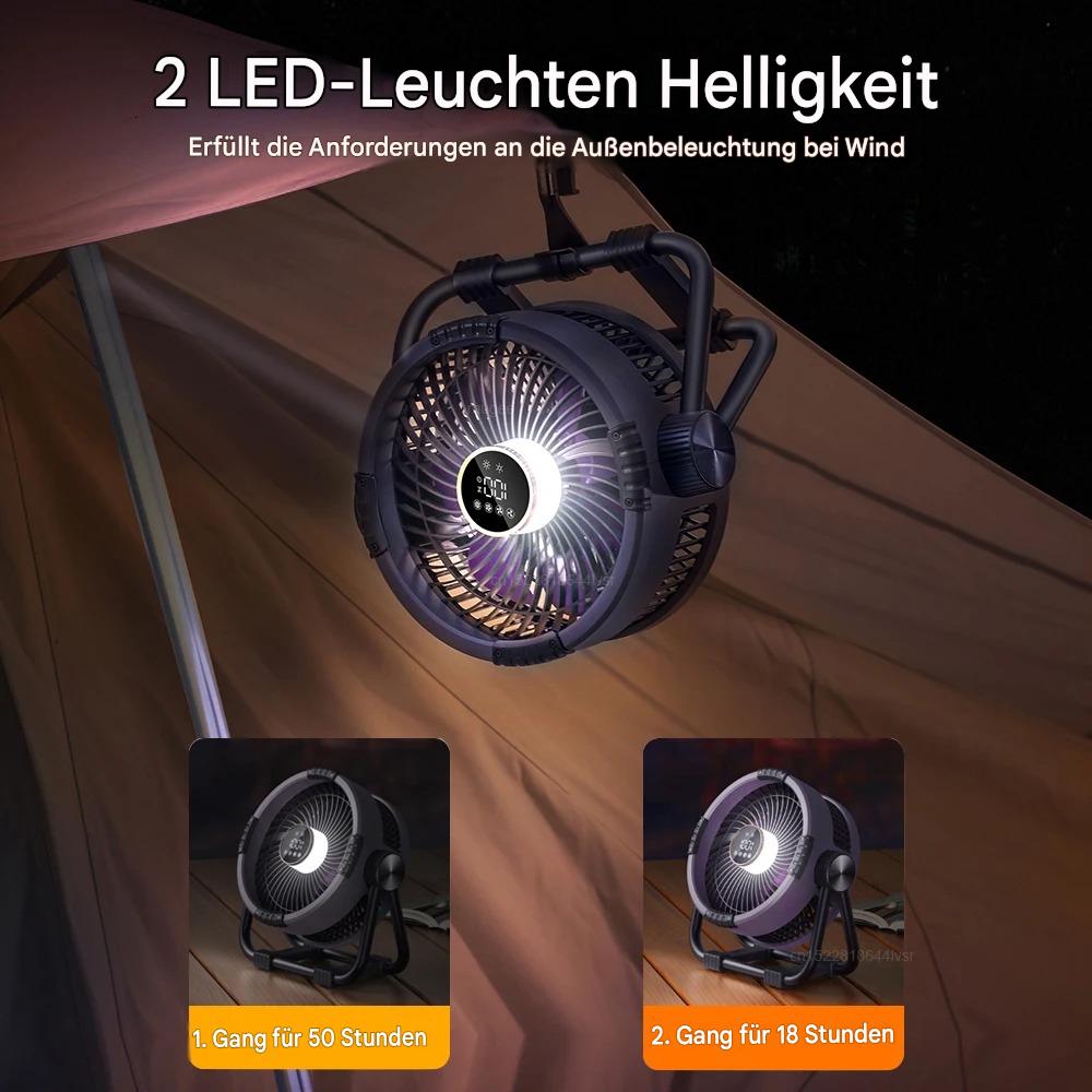 Campingventilator mit Powerbank | 100h Akku | 360° Rotation – Bild 2