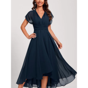 Damen Abendkleid Chiffon V-Ausschnitt Plissee für Hochzeiten
