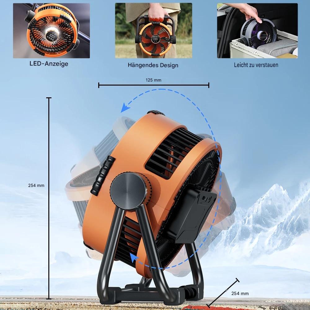 Campingventilator mit Powerbank | 100h Akku | 360° Rotation – Bild 7