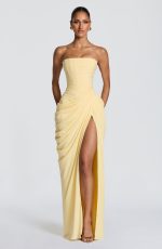 Damen Kleid Chiffon Satin Futter Rückenschnürung Beinschlitz