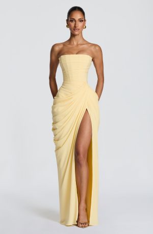 Damen Kleid Chiffon Satin Futter Rückenschnürung Beinschlitz