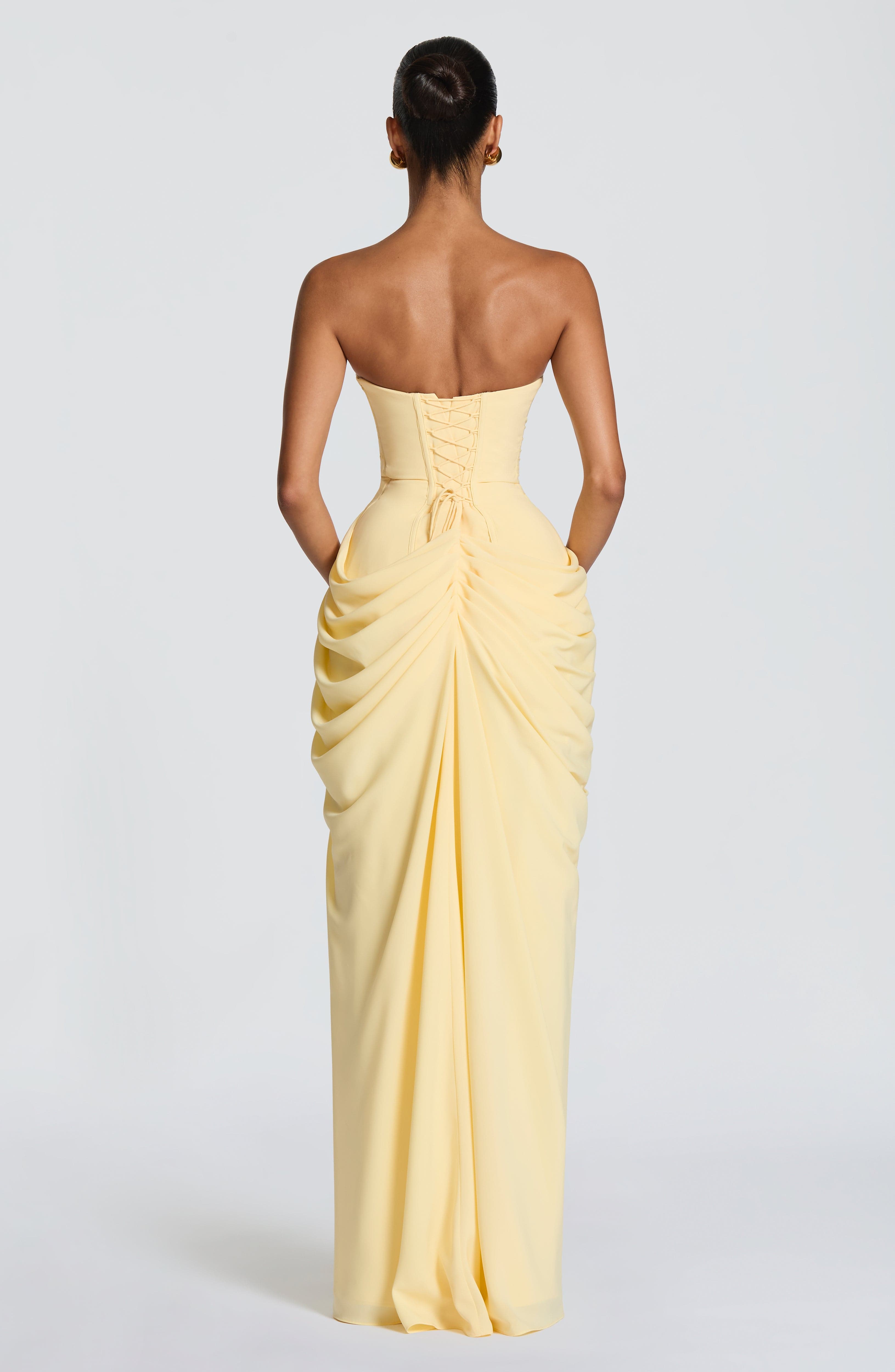 Damen Kleid Chiffon Satin Futter Rückenschnürung Beinschlitz – Bild 10