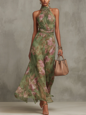 Damen Kleid Halterneck ärmellos Maxi-Länge