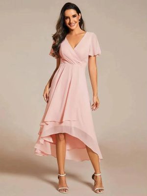Damen Kleid Wickeloptik V-Ausschnitt Sommer