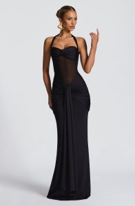 Damen Maxikleid Schwarz Neckholder Bequem Elegant