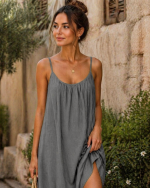 Damenkleid aus Baumwoll-Leinen-Mix im Bohème-Stil