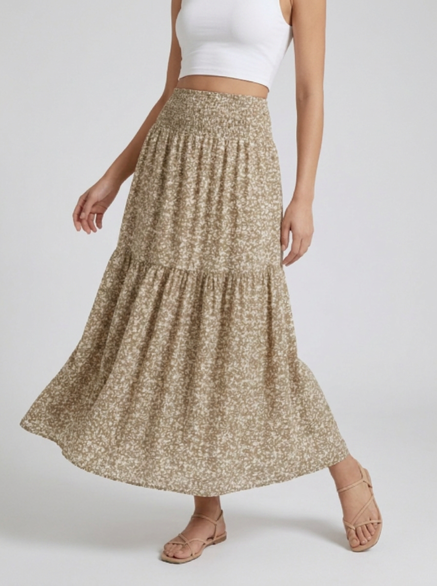 Damen Midi Rock mit gesmoktem Bund & luftiger Passform