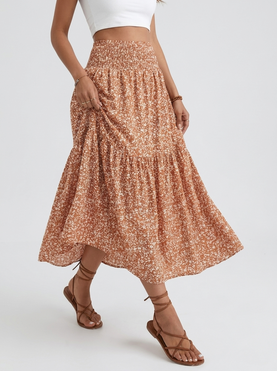 Damen Midi Rock mit gesmoktem Bund & luftiger Passform – Bild 2